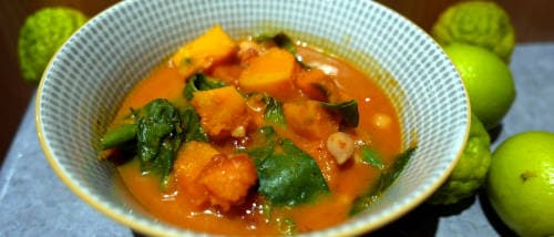 Thai Pumpkin, Chickpea, and Coconut Curry With Kaffir Lime Leaves
